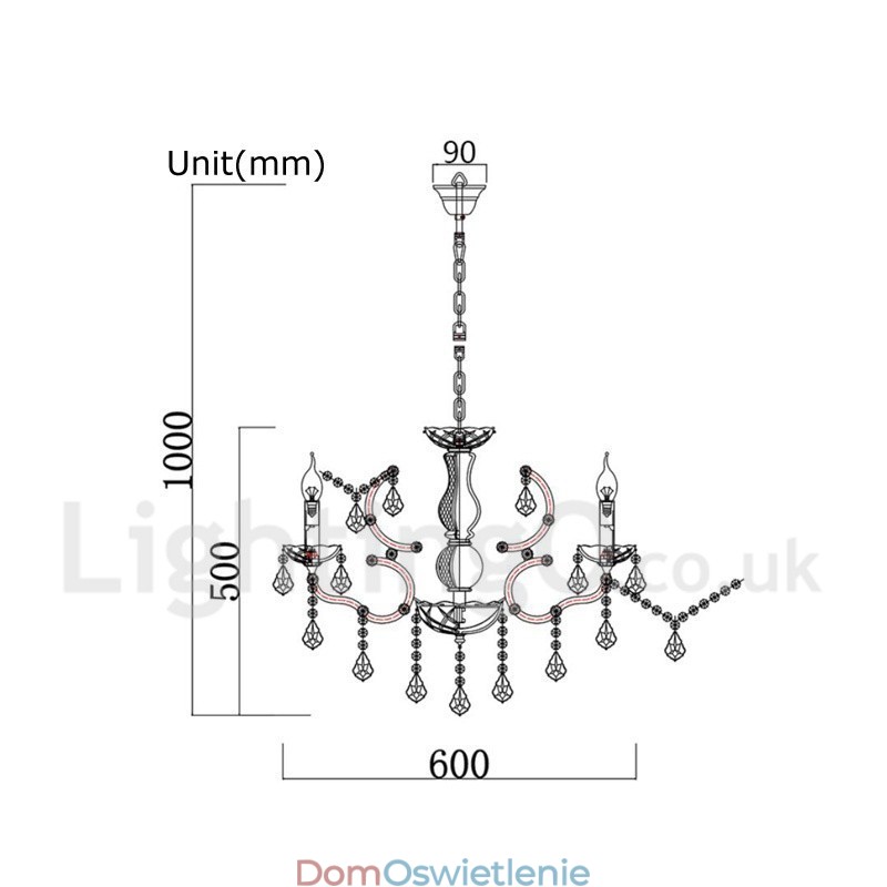 6 Światło Średnica 60 CM Vintage Kryształ Malowanie Metalowy Żyrandol Zardzewiały Żelazny Kolor Wisząca Lampa