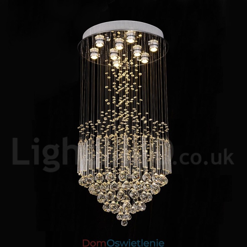 Nowoczesny żyrandol wiszący natynkowy kryształowy deszcz kropla światła