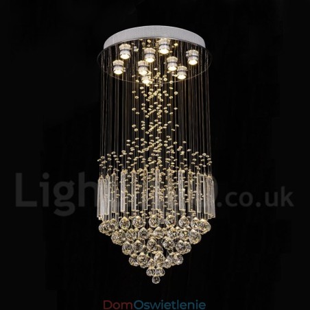 Nowoczesny żyrandol wiszący natynkowy kryształowy deszcz kropla światła