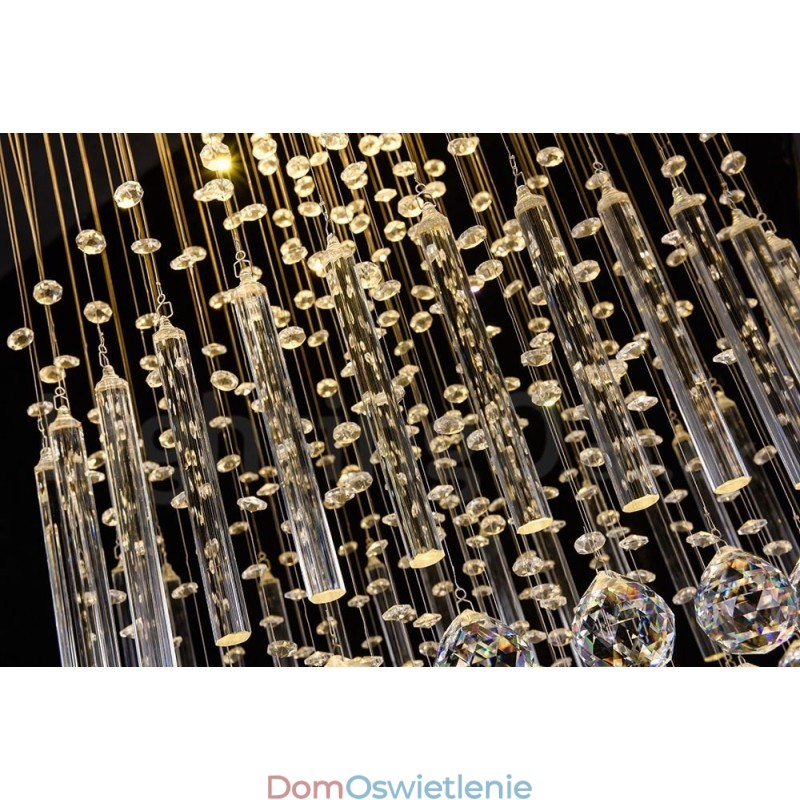 Nowoczesny żyrandol wiszący natynkowy kryształowy deszcz kropla światła