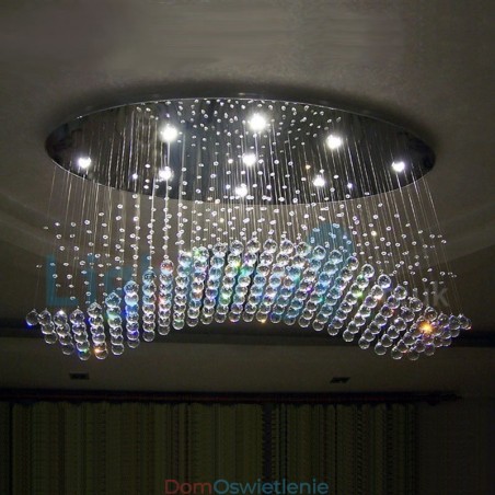 Nowoczesny żyrandol wiszący natynkowy kryształowy deszcz kropla światła