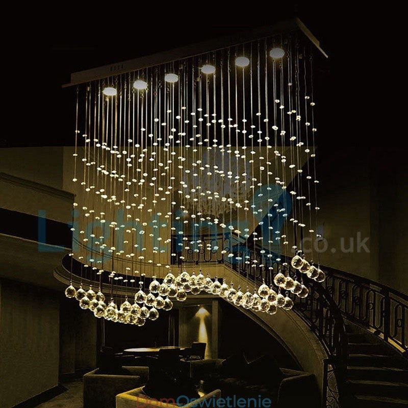 Nowoczesny żyrandol wiszący natynkowy kryształowy deszcz kropla światła