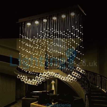 Nowoczesny żyrandol wiszący natynkowy kryształowy deszcz kropla światła