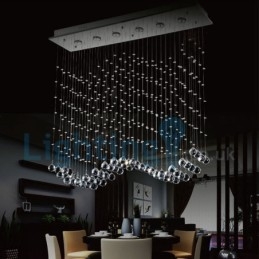 Nowoczesny żyrandol wiszący natynkowy kryształowy deszcz kropla światła