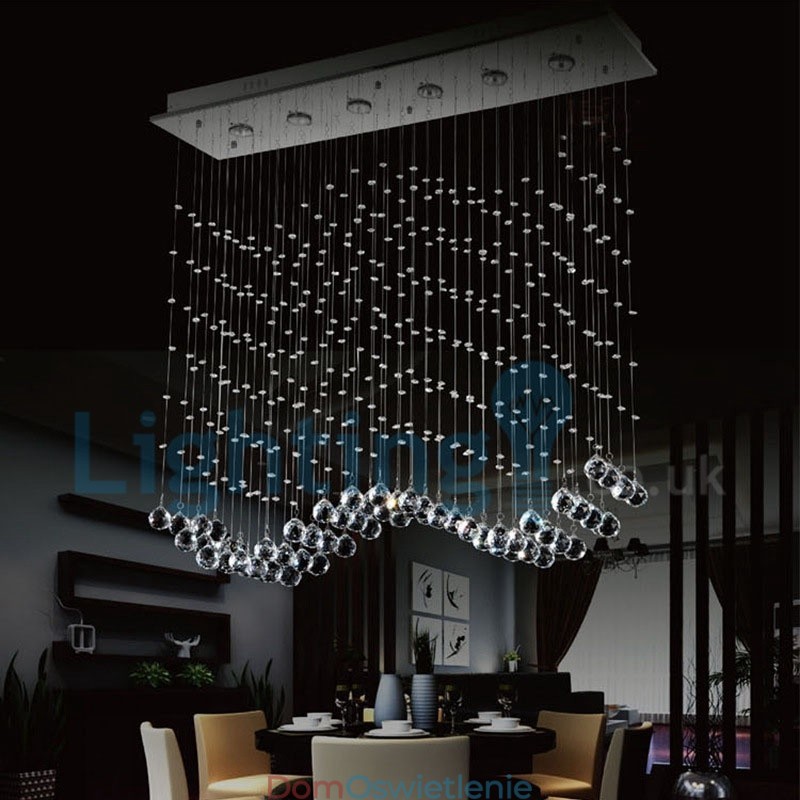 Nowoczesny żyrandol wiszący natynkowy kryształowy deszcz kropla światła