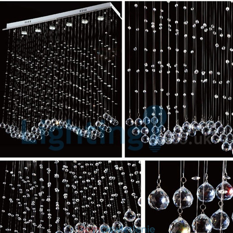 Nowoczesny żyrandol wiszący natynkowy kryształowy deszcz kropla światła