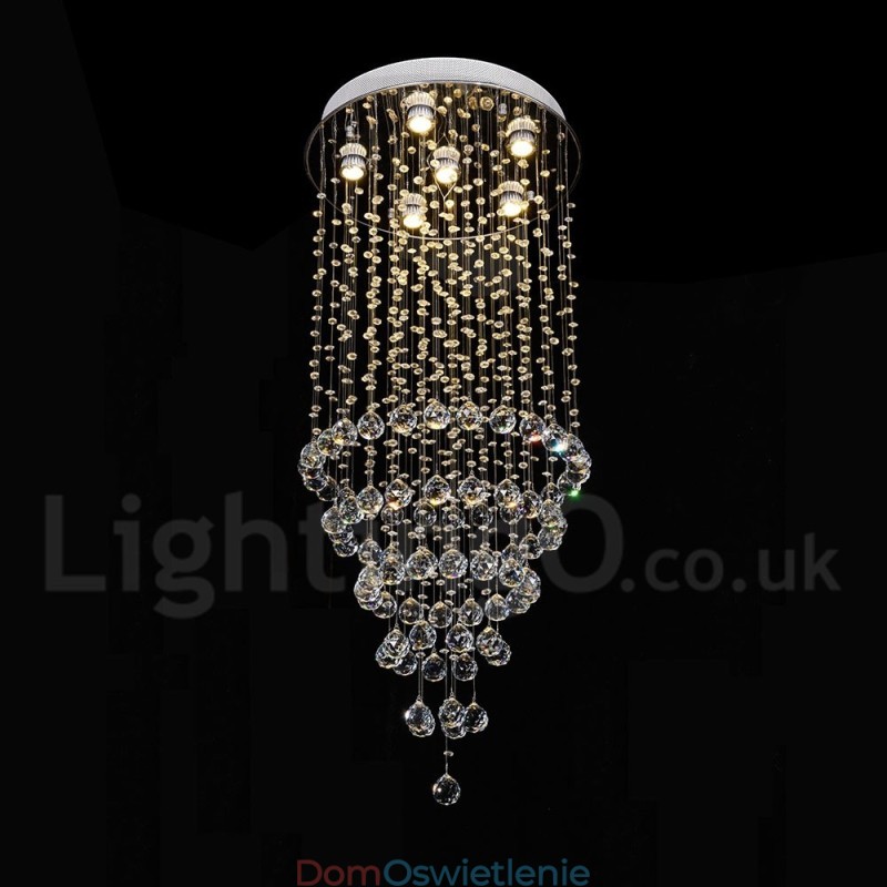 Nowoczesny żyrandol wiszący natynkowy kryształowy deszcz kropla światła