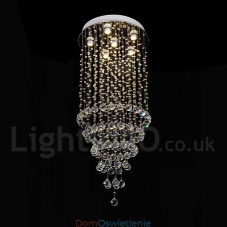 Nowoczesny żyrandol wiszący natynkowy kryształowy deszcz kropla światła