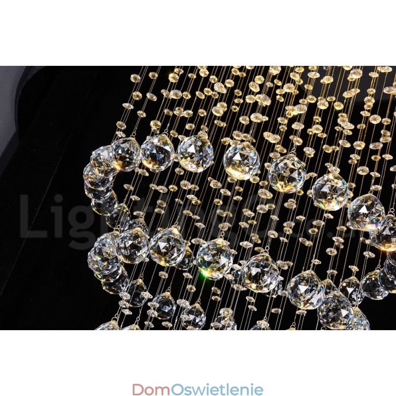 Nowoczesny żyrandol wiszący natynkowy kryształowy deszcz kropla światła