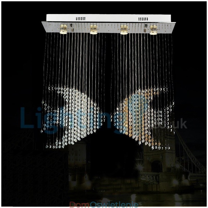 Nowoczesny żyrandol wiszący natynkowy kryształowy deszcz kropla światła