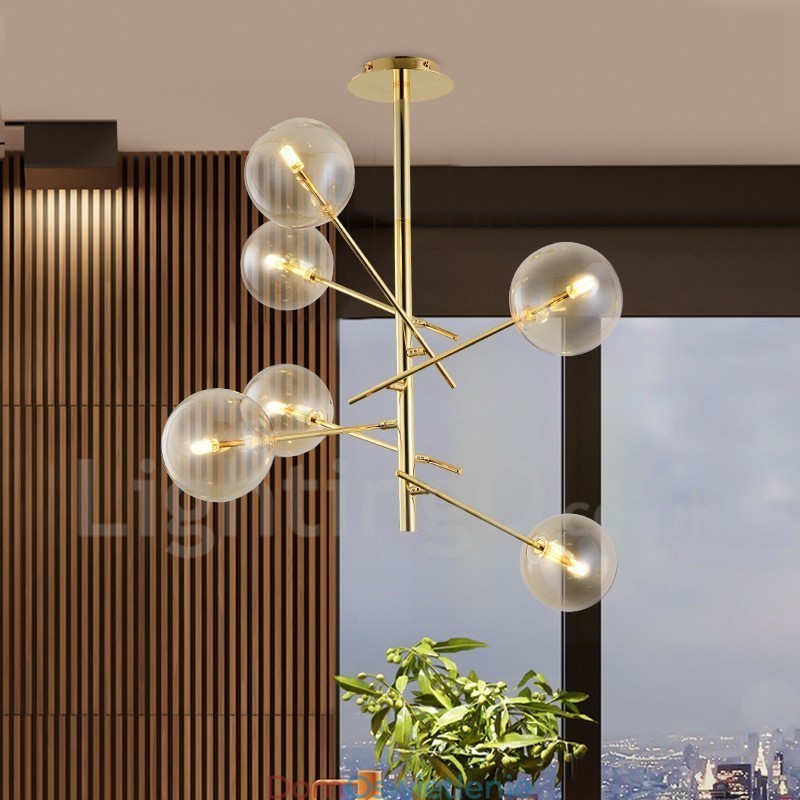6 świateł Nordic Lamp żyrandol prosty kreatywny retro żelazny szklany żyrandol magiczna fasola