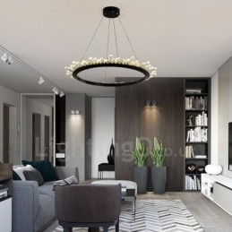 Nowoczesna lampa wisząca w kształcie pierścienia z kryształu