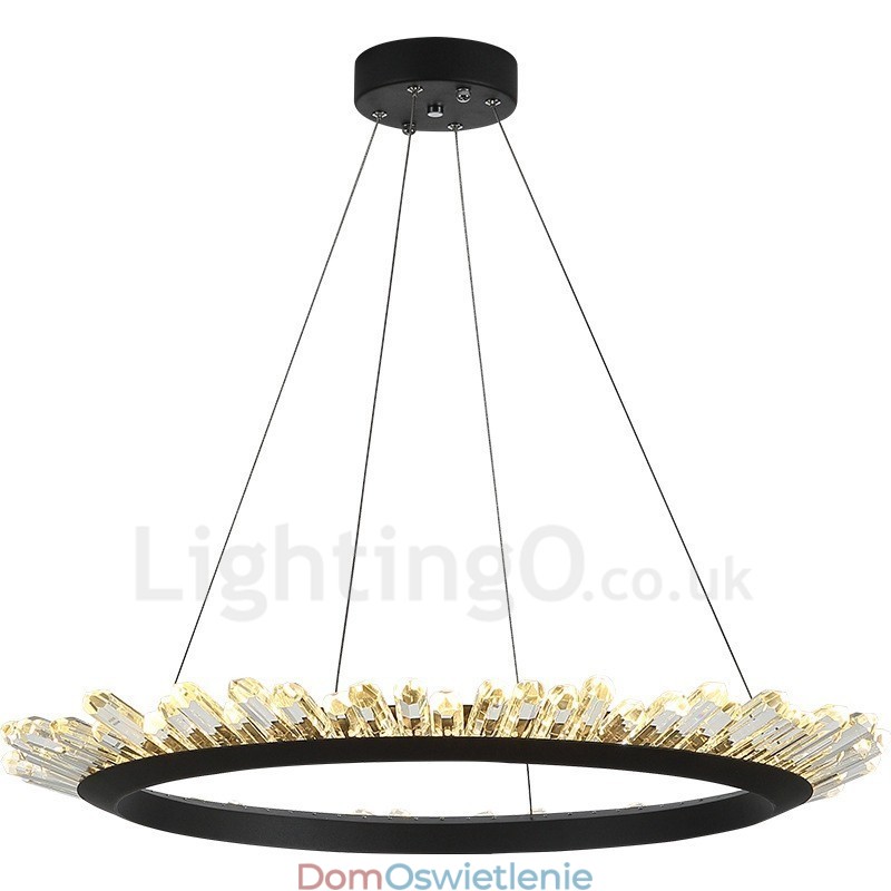 Nowoczesna lampa wisząca w kształcie pierścienia z kryształu