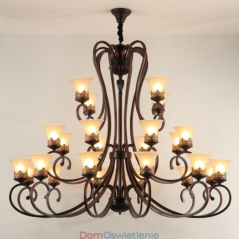 24 światła wysoki sufit vintage country wyspa malowanie metalowy żyrandol z kloszami szklanymi wysoki sufit