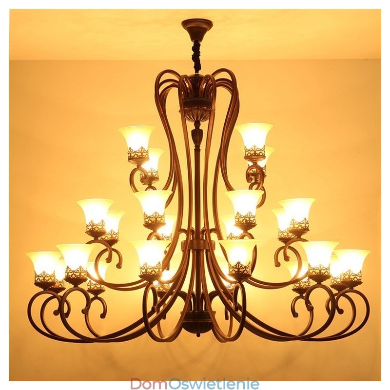 24 światła wysoki sufit vintage country wyspa malowanie metalowy żyrandol z kloszami szklanymi wysoki sufit