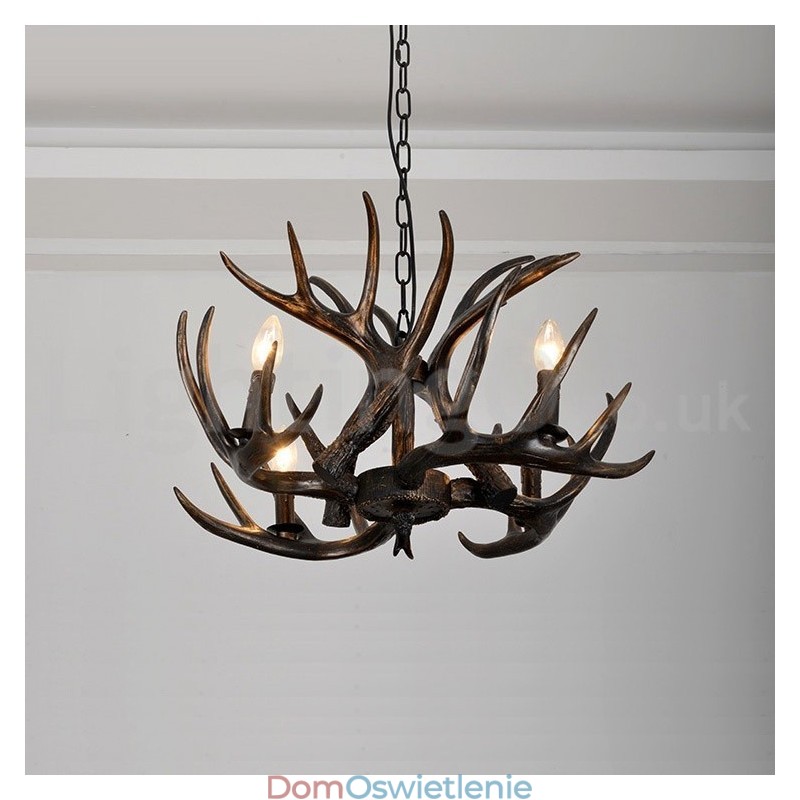 4-światłowy rustykalny artystyczny retro poroże gradientowy czarny żyrandol