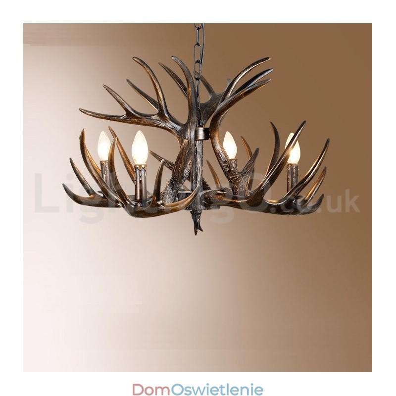 4-światłowy rustykalny artystyczny retro poroże gradientowy czarny żyrandol