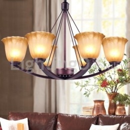 Rustykalny 6 żarówek Klosz szklany Lampa ze stali nierdzewnej Żyrandol