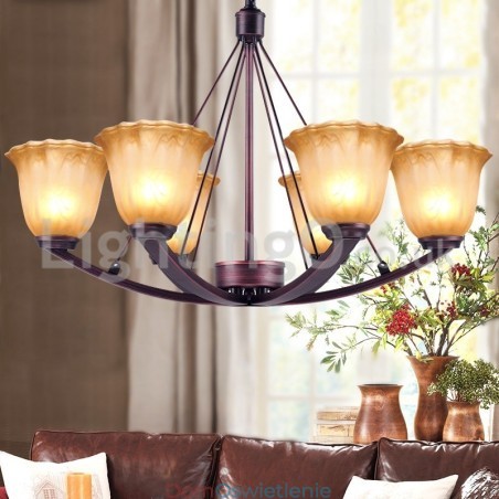 Rustykalny 6 żarówek Klosz szklany Lampa ze stali nierdzewnej Żyrandol Rustykalny 6 żarówek Klosz szklany Lampa ze stali nierdzewnej Żyrandol
