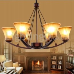 Rustykalny 6 żarówek Klosz szklany Lampa ze stali nierdzewnej Żyrandol