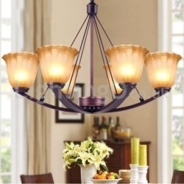 Rustykalny 6 żarówek Klosz szklany Lampa ze stali nierdzewnej Żyrandol