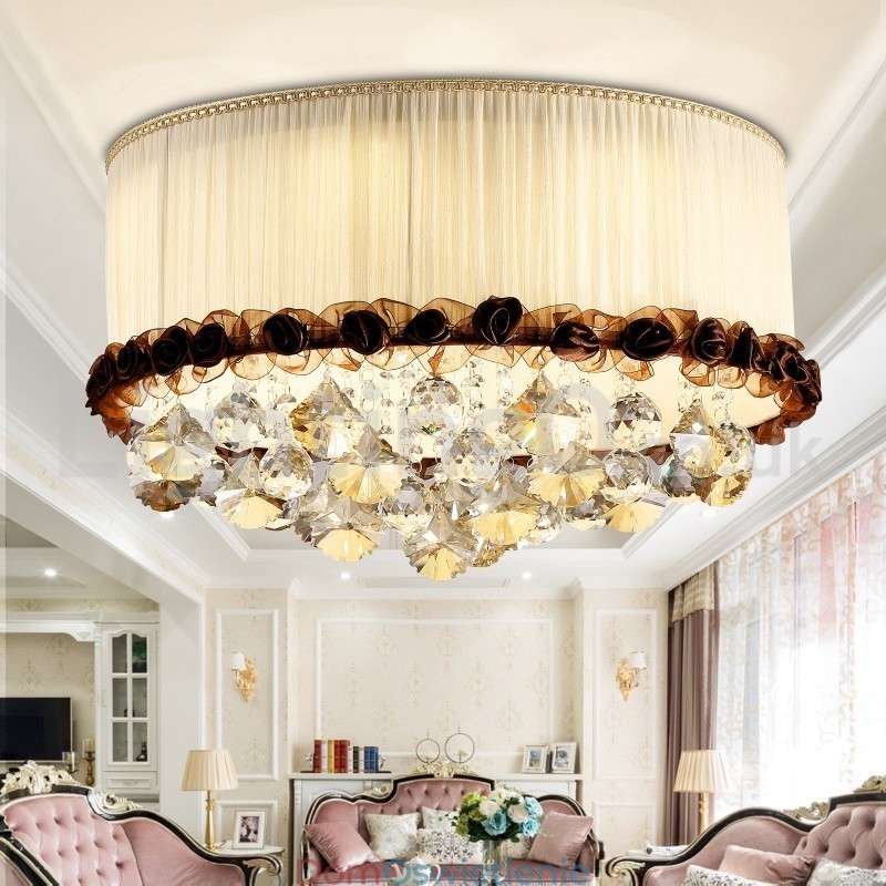 Współczesne nowoczesne 50CM okrągłe lampy sufitowe kryształowe z abażurem z tkaniny