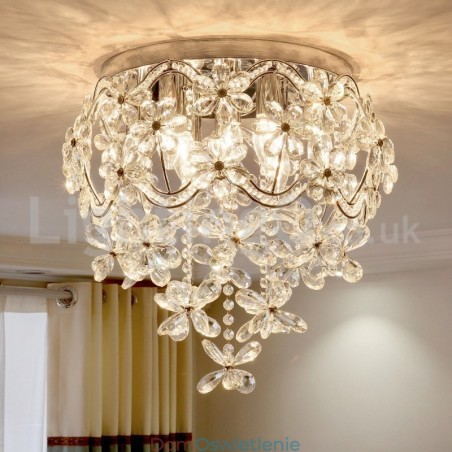 Nowoczesne, modne, 48 cm, okrągłe, kryształowe lampy sufitowe montowane na płasko Nowoczesne, modne, 48 cm, okrągłe, kryształowe lampy sufitowe montowane na płasko