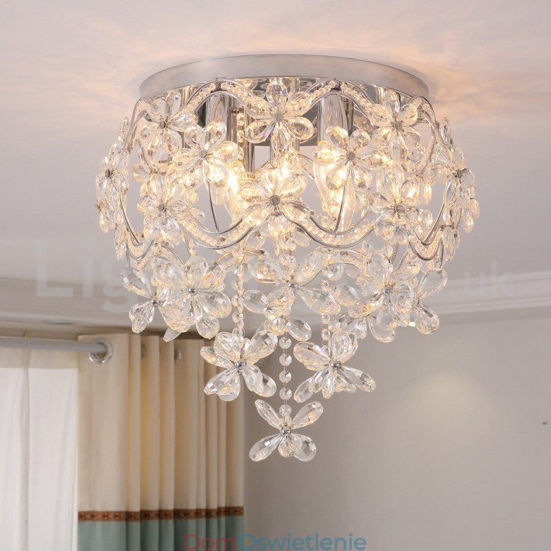 Nowoczesne, modne, 48 cm, okrągłe, kryształowe lampy sufitowe montowane na płasko