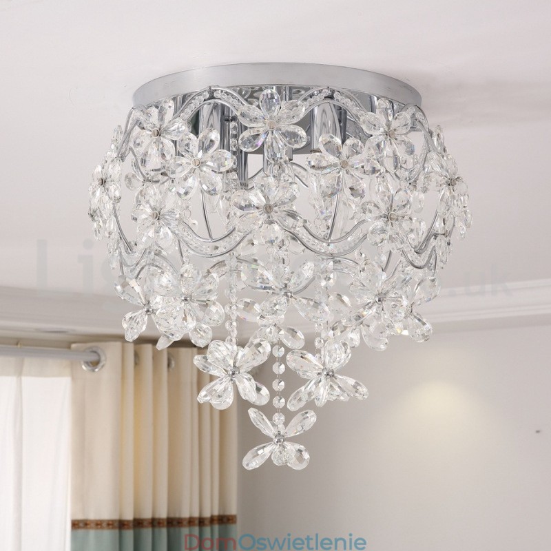 Nowoczesne, modne, 48 cm, okrągłe, kryształowe lampy sufitowe montowane na płasko