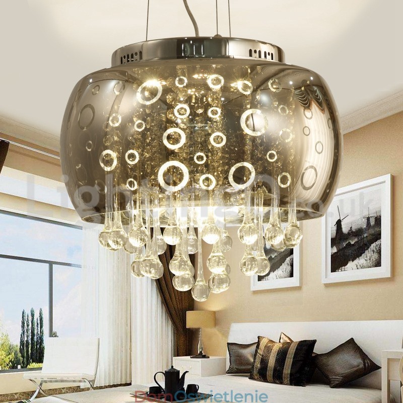 Nowoczesny 40CM okrągły szklany klosz lampy kryształowej wiszącej