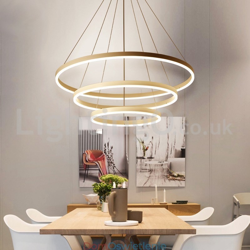 Nowoczesna lampa wisząca z trzema okręgami, sterowana pilotem