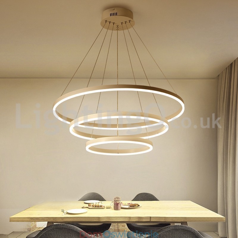 Nowoczesna lampa wisząca z trzema okręgami, sterowana pilotem