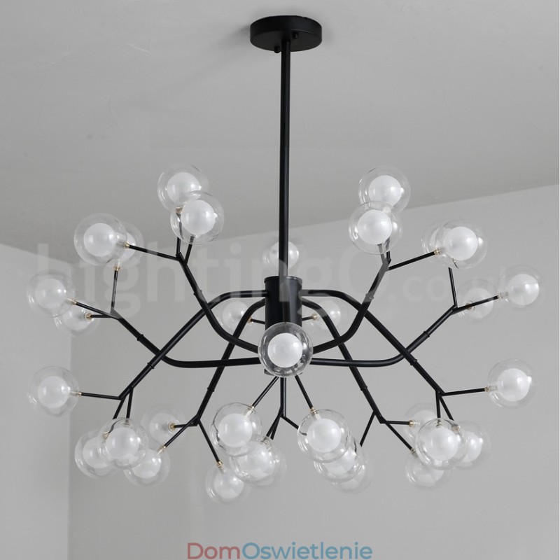Żyrandol w stylu nordyckim Magic Bean, mały, przezroczysty, szklany żyrandol w kształcie kuli