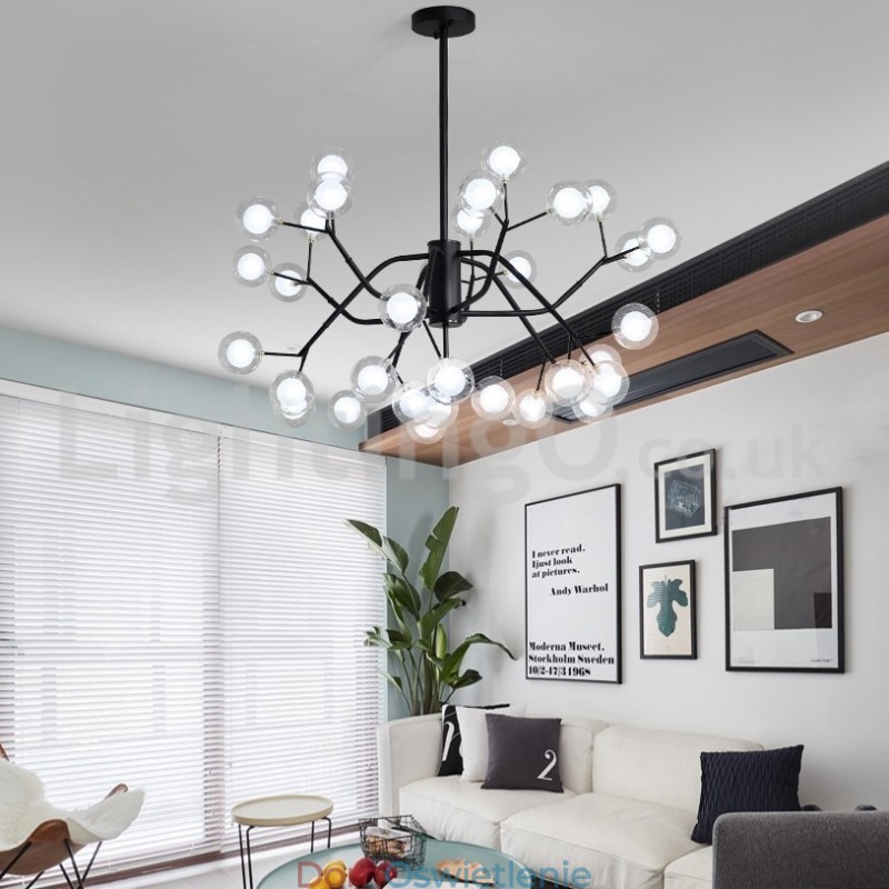 Żyrandol w stylu nordyckim Magic Bean, mały, przezroczysty, szklany żyrandol w kształcie kuli