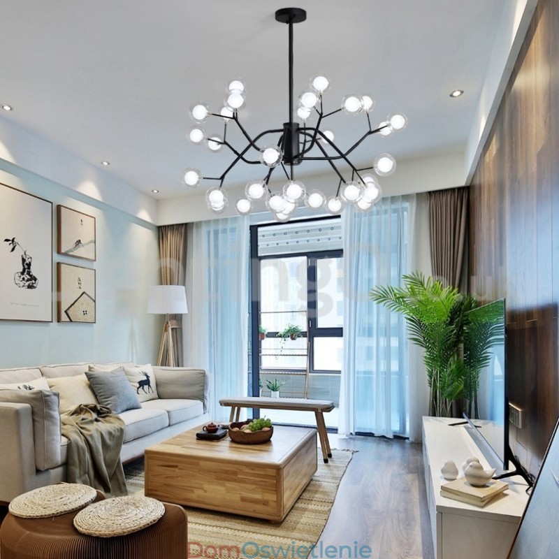 Żyrandol w stylu nordyckim Magic Bean, mały, przezroczysty, szklany żyrandol w kształcie kuli