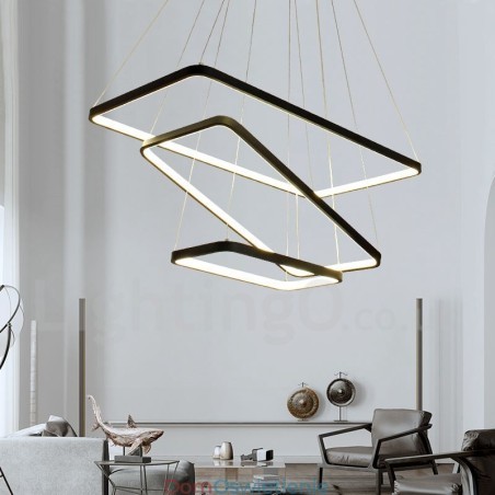 Ściemnialna lampa wisząca z pilotem zdalnego sterowania, nowoczesny design, trzy prostokąty Ściemnialna lampa wisząca z pilotem zdalnego sterowania, nowoczesny design, trzy prostokąty