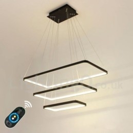 Ściemnialna lampa wisząca z pilotem zdalnego sterowania, nowoczesny design, trzy prostokąty