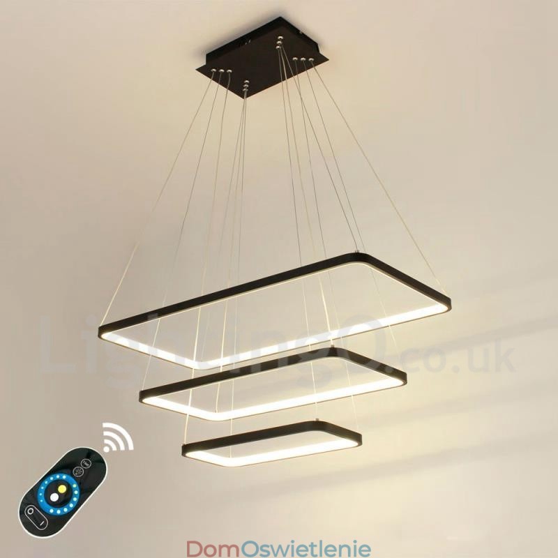 Ściemnialna lampa wisząca z pilotem zdalnego sterowania, nowoczesny design, trzy prostokąty
