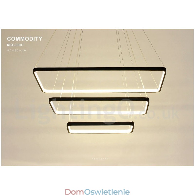 Ściemnialna lampa wisząca z pilotem zdalnego sterowania, nowoczesny design, trzy prostokąty