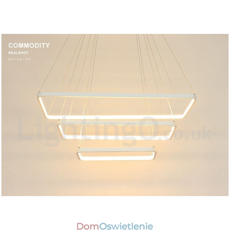 Ściemnialna lampa wisząca z pilotem zdalnego sterowania, nowoczesny design, trzy prostokąty
