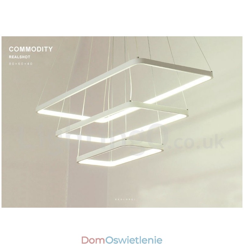 Ściemnialna lampa wisząca z pilotem zdalnego sterowania, nowoczesny design, trzy prostokąty