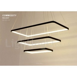 Ściemnialna lampa wisząca z pilotem zdalnego sterowania, nowoczesny design, trzy prostokąty