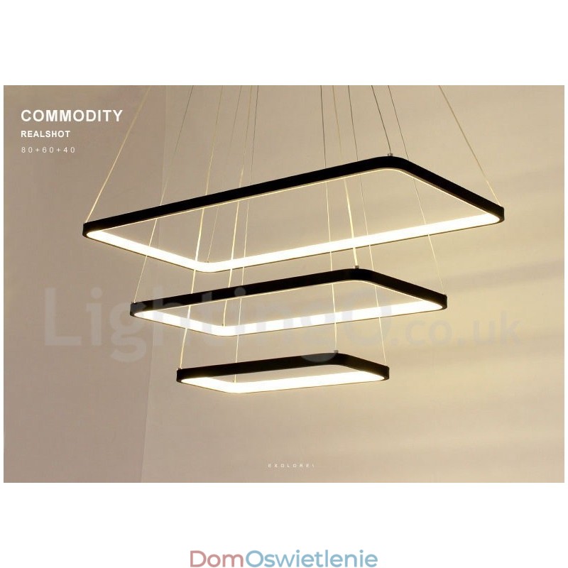 Ściemnialna lampa wisząca z pilotem zdalnego sterowania, nowoczesny design, trzy prostokąty