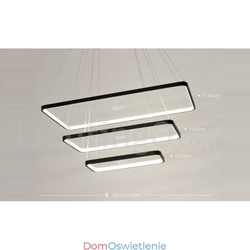 Ściemnialna lampa wisząca z pilotem zdalnego sterowania, nowoczesny design, trzy prostokąty