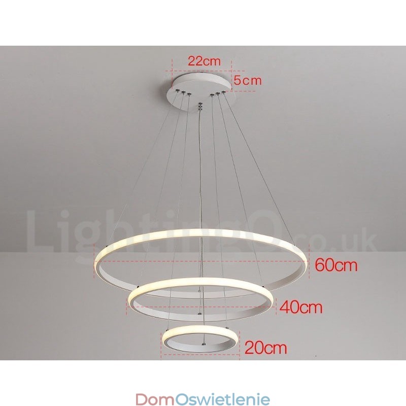 Ściemnialna lampa wisząca Outside the Circles Light z pilotem i nowoczesnym wzornictwem Pierścienie