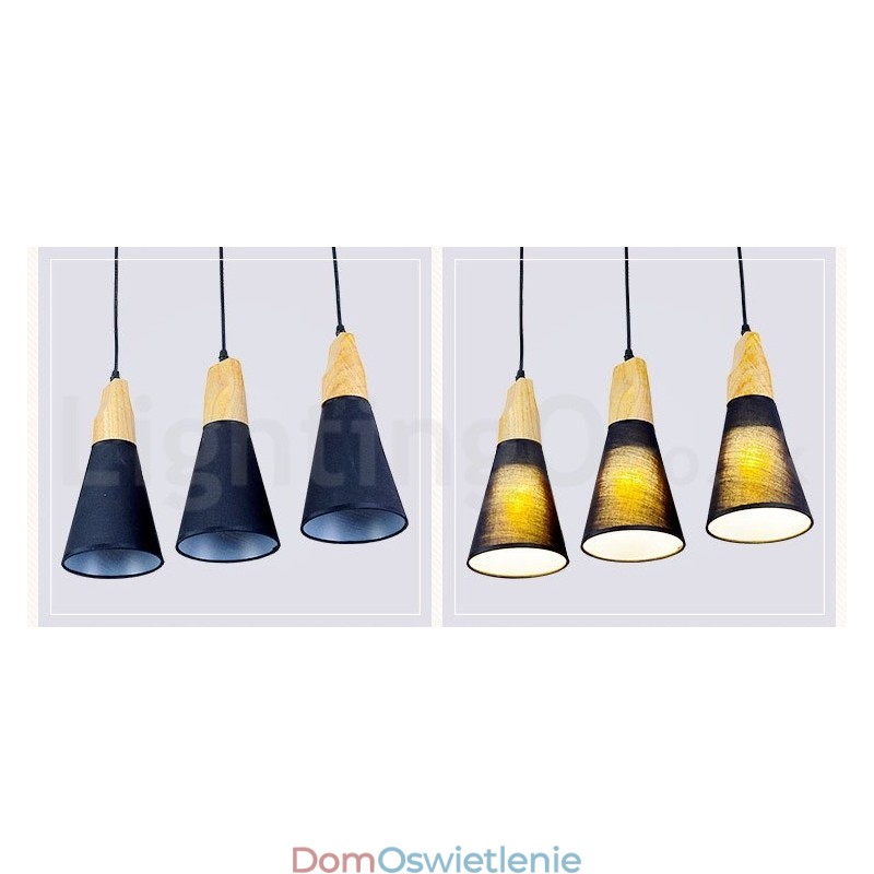 Drewniana nowoczesna lampa wisząca 1 światło 3 światła z kloszem z tkaniny