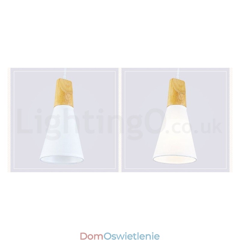Drewniana nowoczesna lampa wisząca 1 światło 3 światła z kloszem z tkaniny