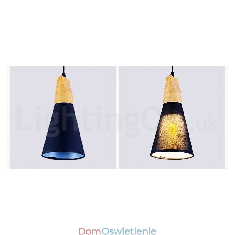 Drewniana nowoczesna lampa wisząca 1 światło 3 światła z kloszem z tkaniny