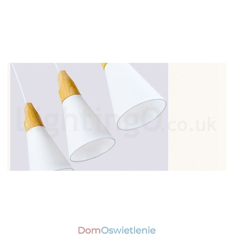 Drewniana nowoczesna lampa wisząca 1 światło 3 światła z kloszem z tkaniny