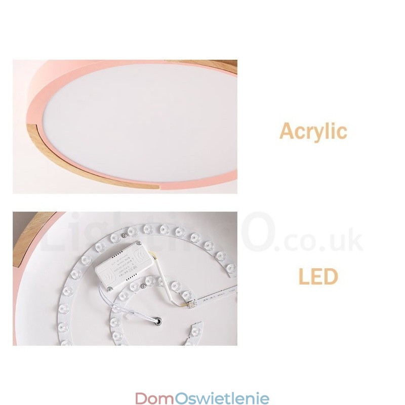 Ultra cienka wielokolorowa okrągła lampa sufitowa z litego drewna, akrylowy klosz, lampa sufitowa w stylu nordyckim